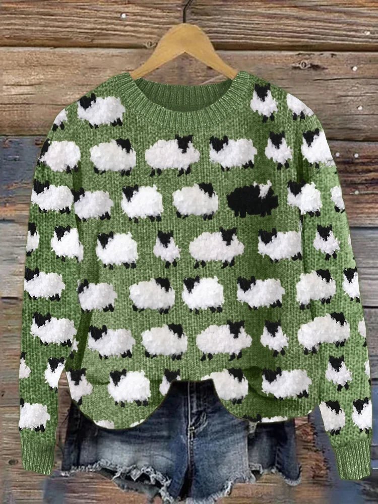 Sheep-Pattern Knit Sweater