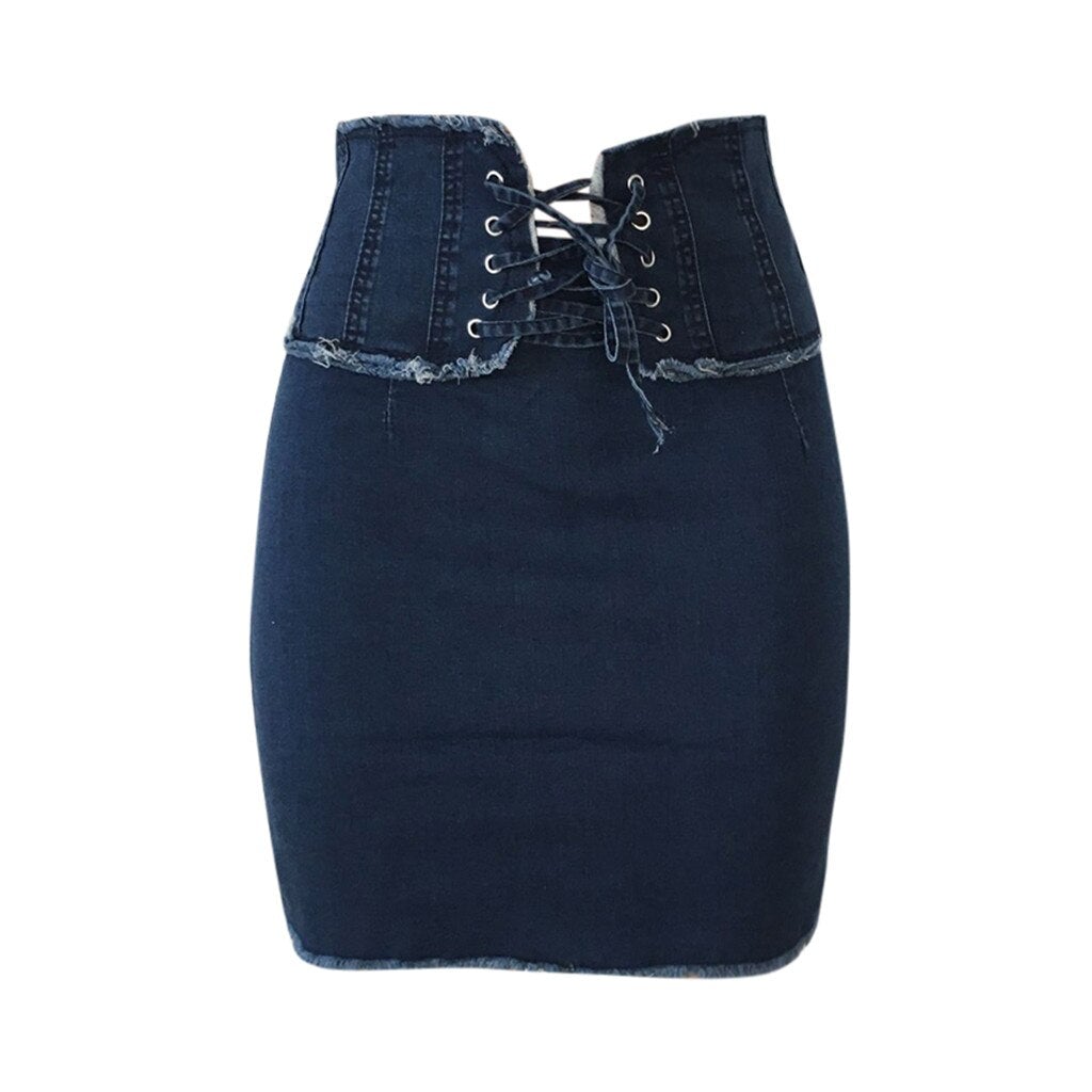 Stylish denim skirt with lacing