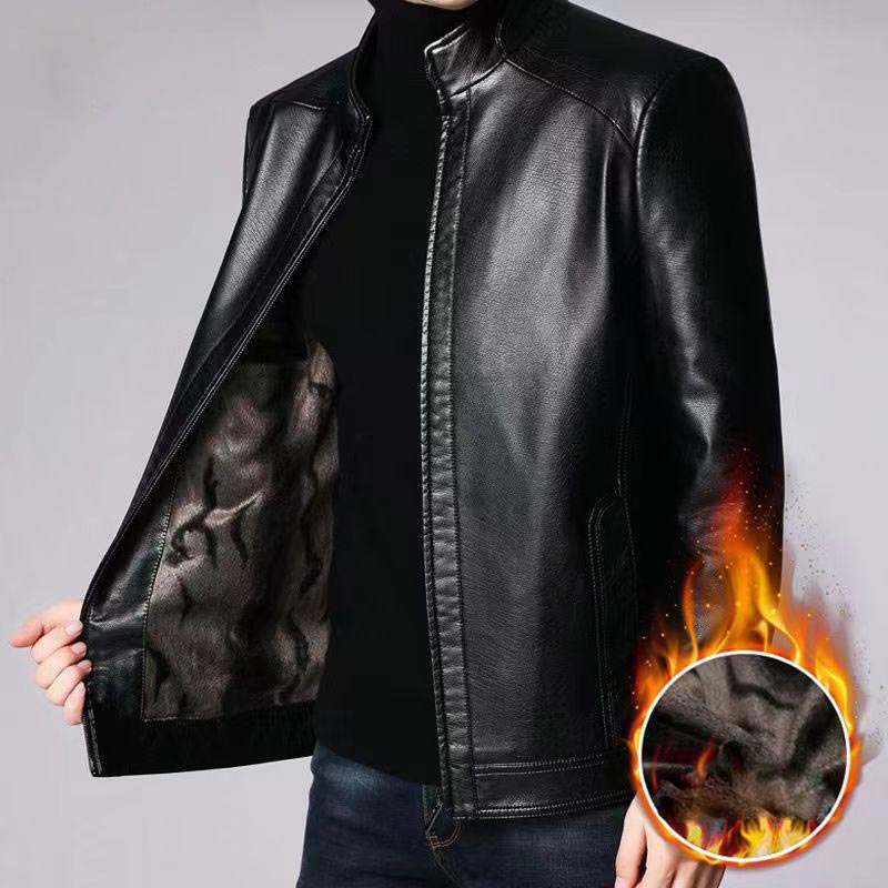 Eduardo™ - Men's leather jacket with warm fleece lining