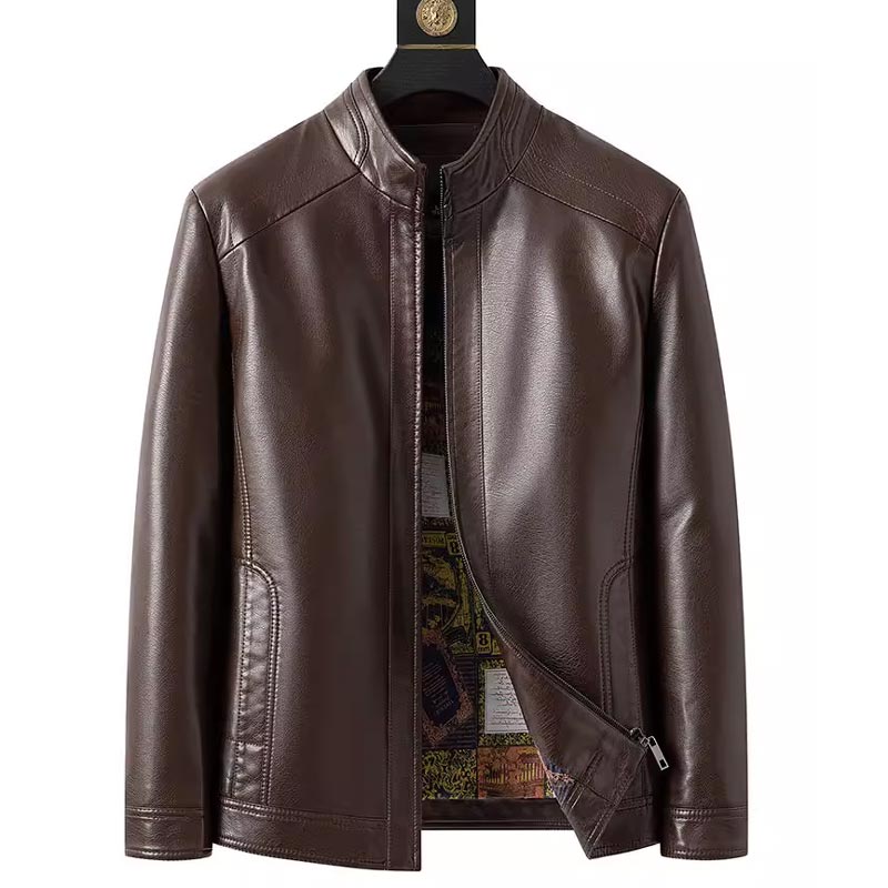 Eduardo™ - Men's leather jacket with warm fleece lining