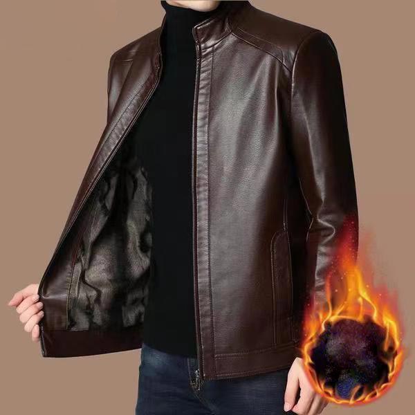 Eduardo™ - Men's leather jacket with warm fleece lining