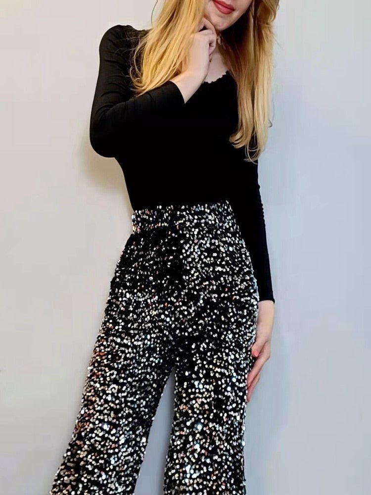 Straight Fit Sequin Pants