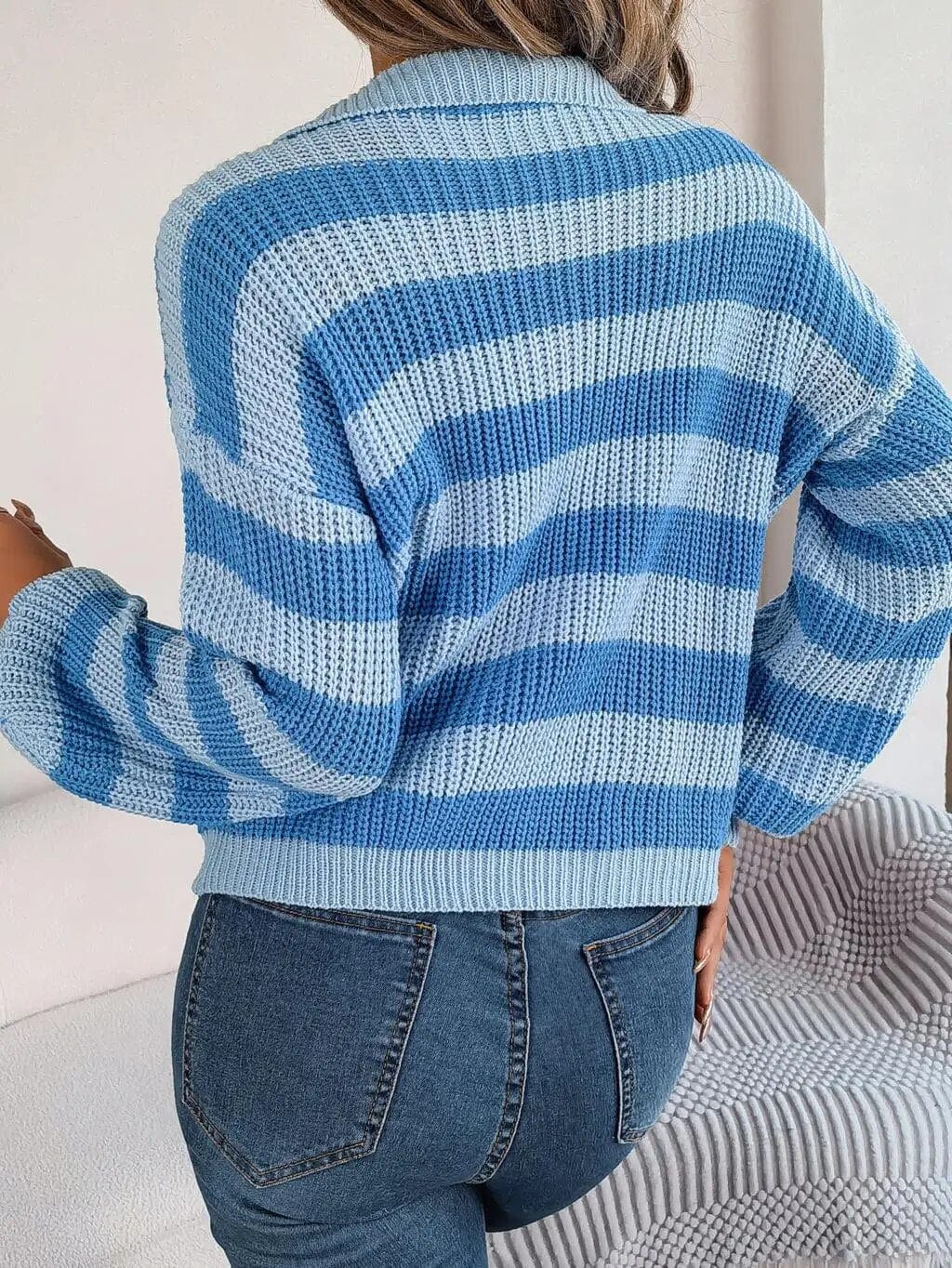 Striped Knit Polo Sweater