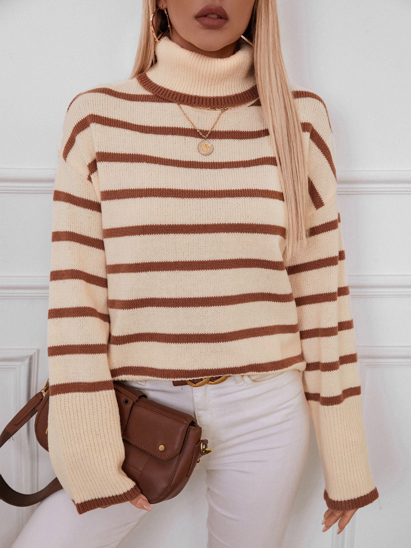 Striped Knit Turtleneck Sweater – Cozy and Chic Pullover