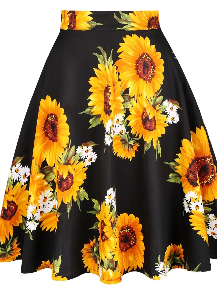 Classic Ladies Floral Pleated Midi Skirts