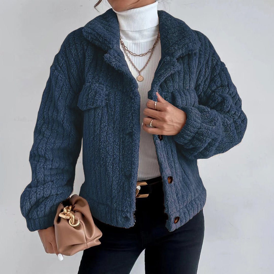 Textured Sherpa Button-Up Jacket - Cozy Coat