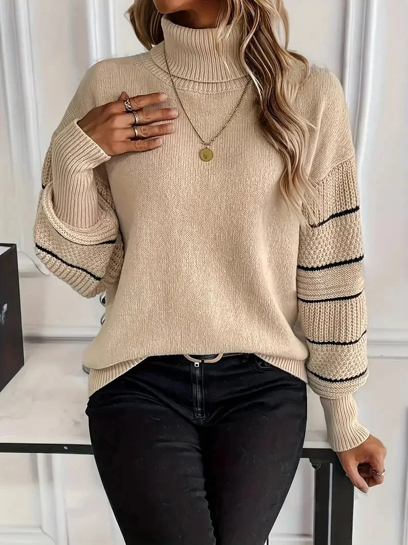 Turtleneck Sweater with Stripe Detail