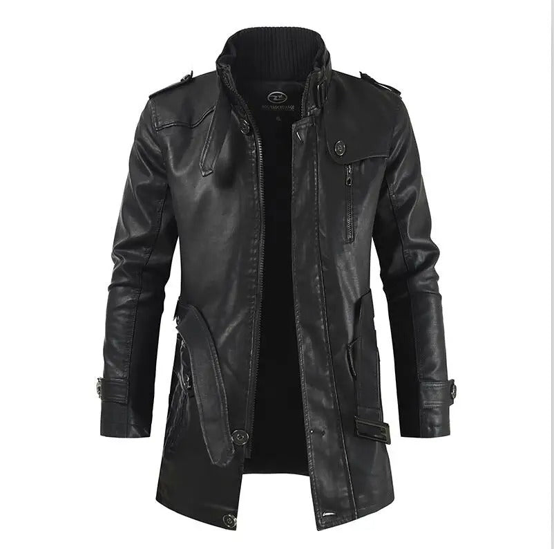 Clint - Men's winter leather jacket made of thick fleece