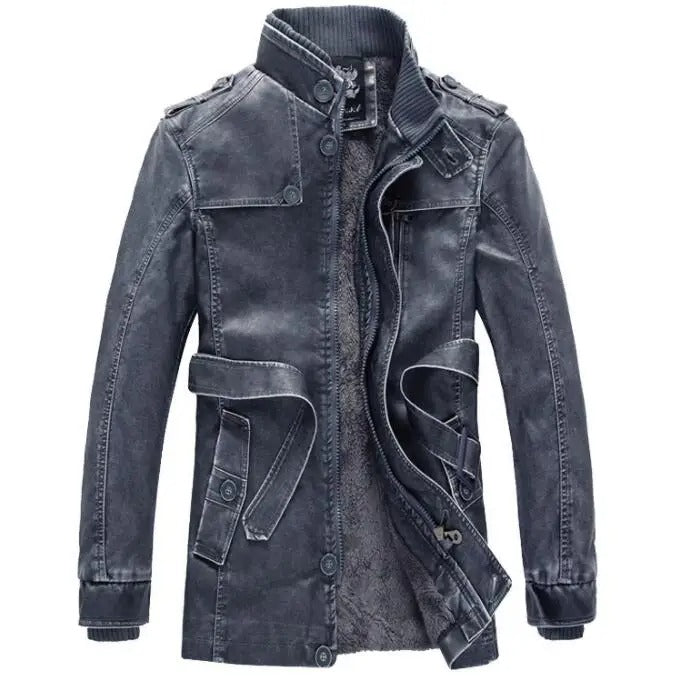 Clint - Men's winter leather jacket made of thick fleece