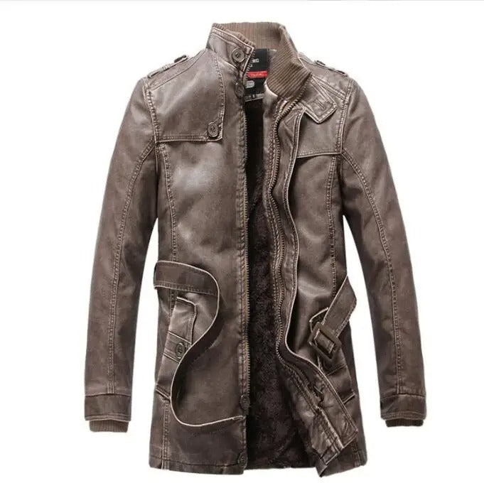 Clint - Men's winter leather jacket made of thick fleece