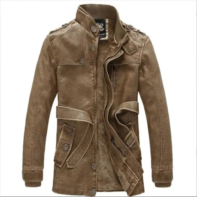 Clint - Men's winter leather jacket made of thick fleece