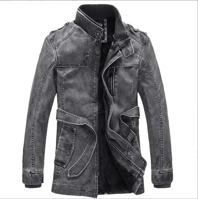 Clint - Men's winter leather jacket made of thick fleece