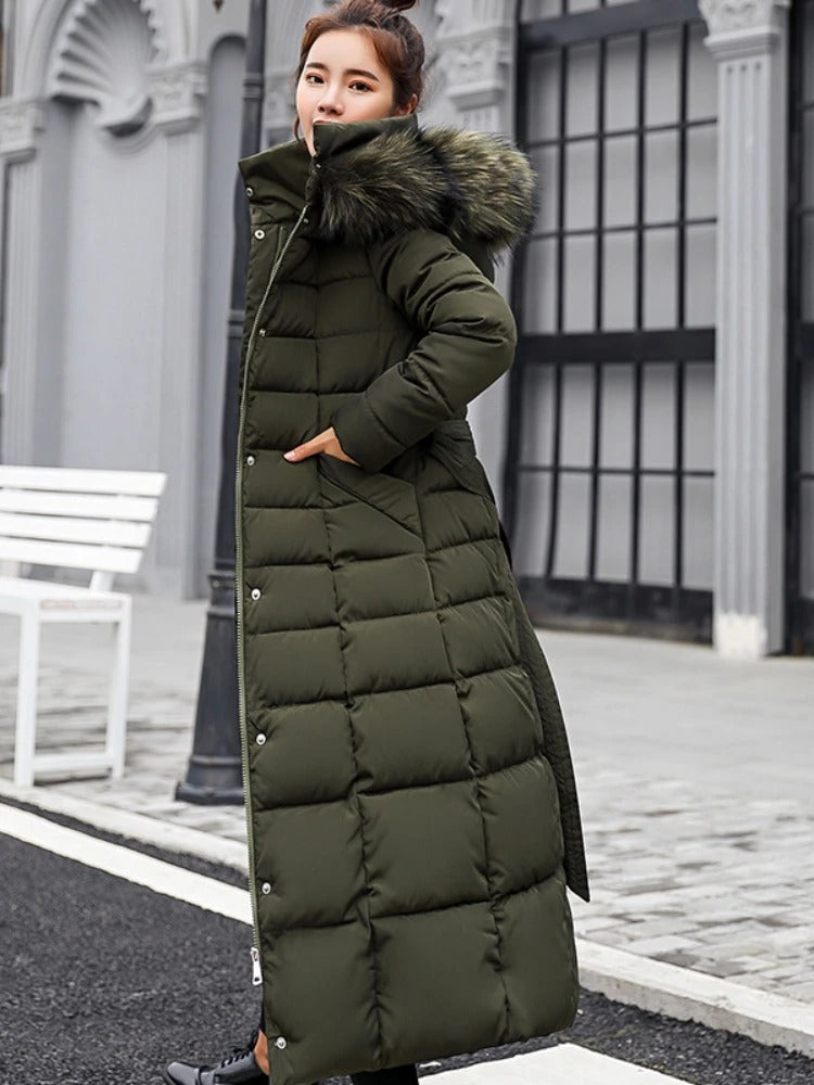 Long, warm winter fur coat for women