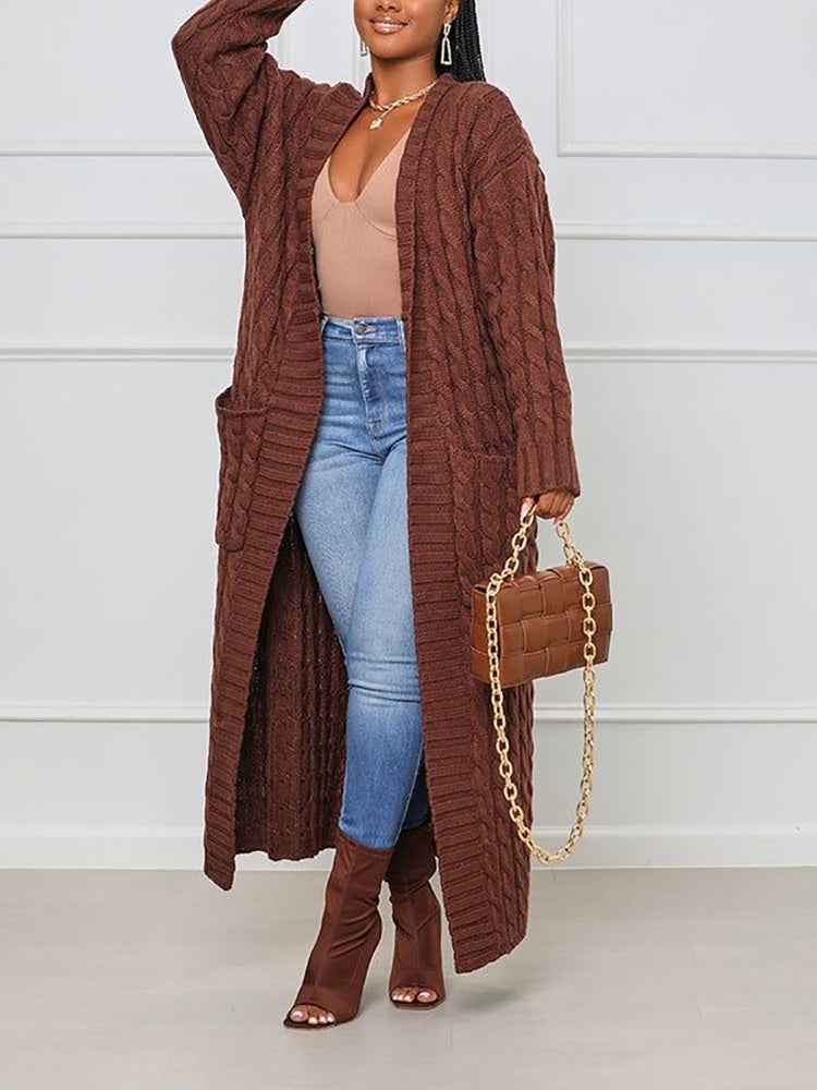 Cardigan with open front and long neckline