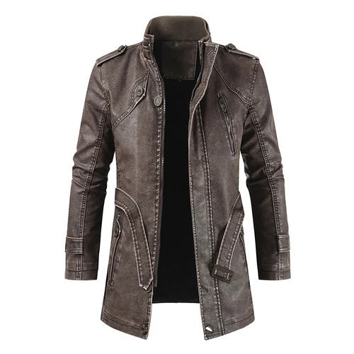 Clint - Men's winter leather jacket made of thick fleece