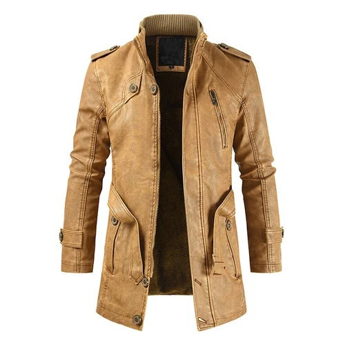 Clint - Men's winter leather jacket made of thick fleece