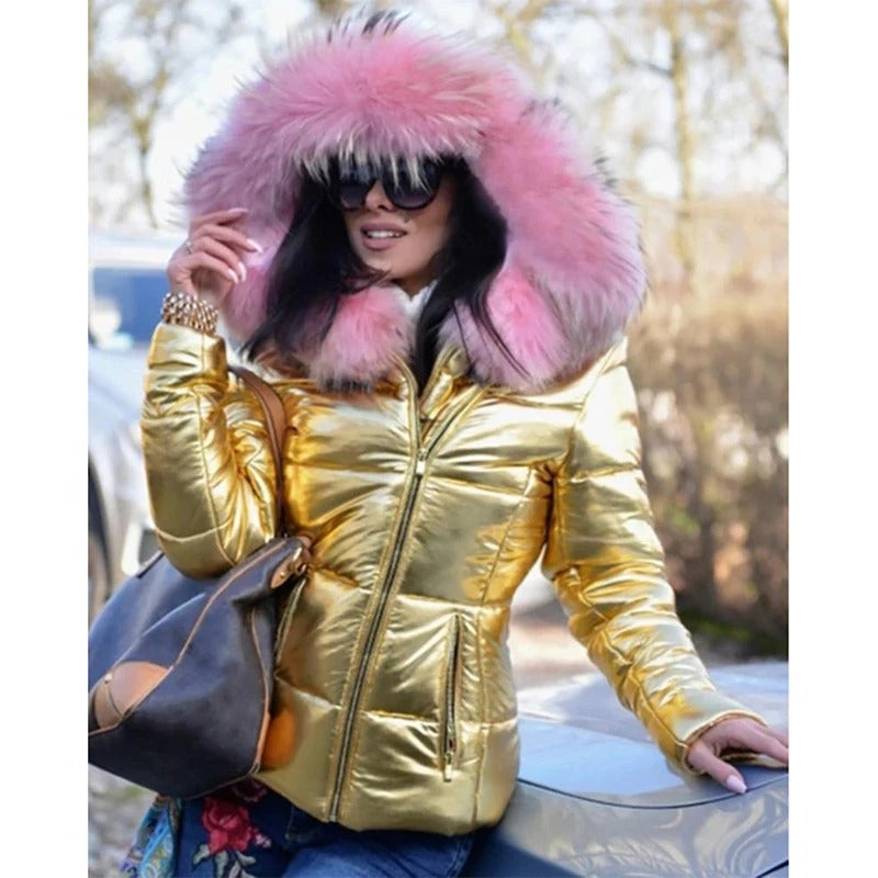 Stylish jacket with faux fur lining, hood and collar