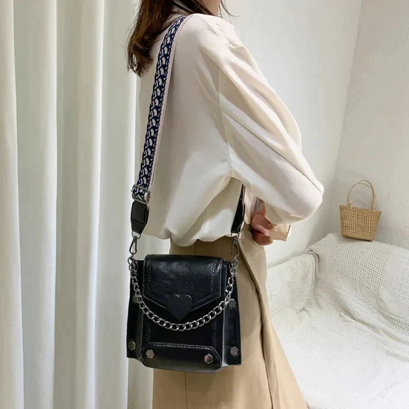 Vintage Heart Accent Crossbody Bag