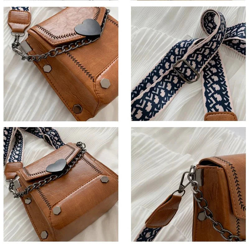 Vintage Heart Accent Crossbody Bag