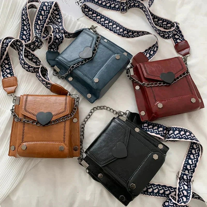 Vintage Heart Accent Crossbody Bag