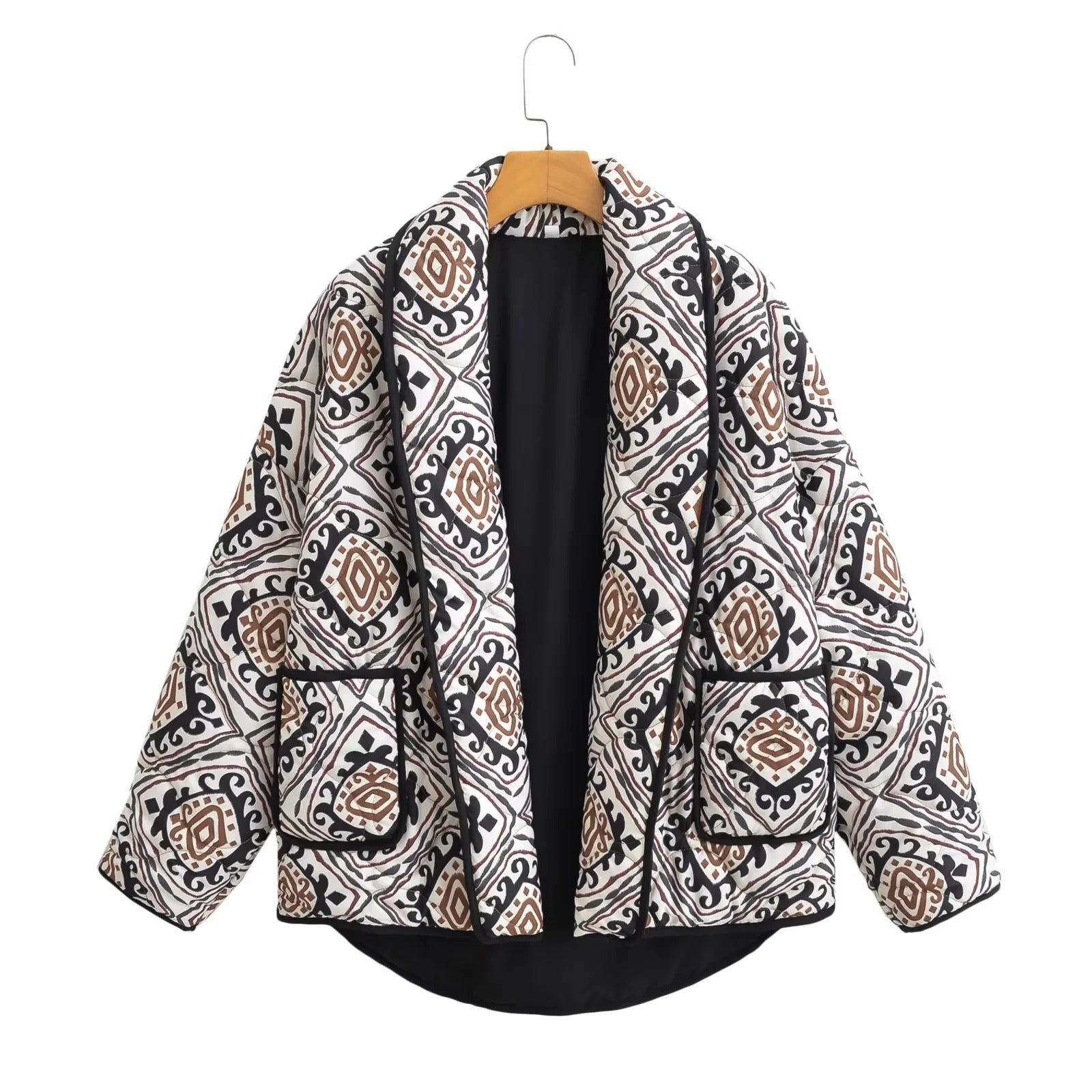 Vintage-Inspired Print Puffer Jacket – Bold and Cozy Outerwear