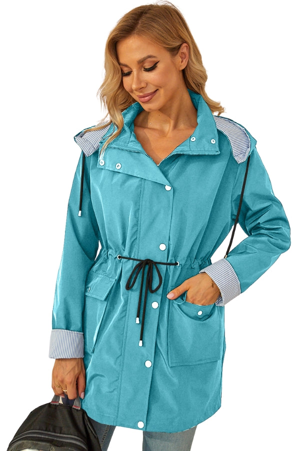 Striped rain jacket with hood