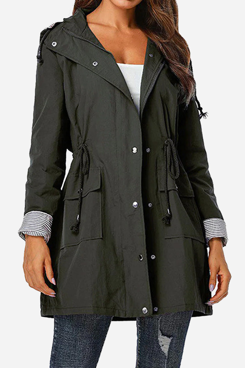 Striped rain jacket with hood