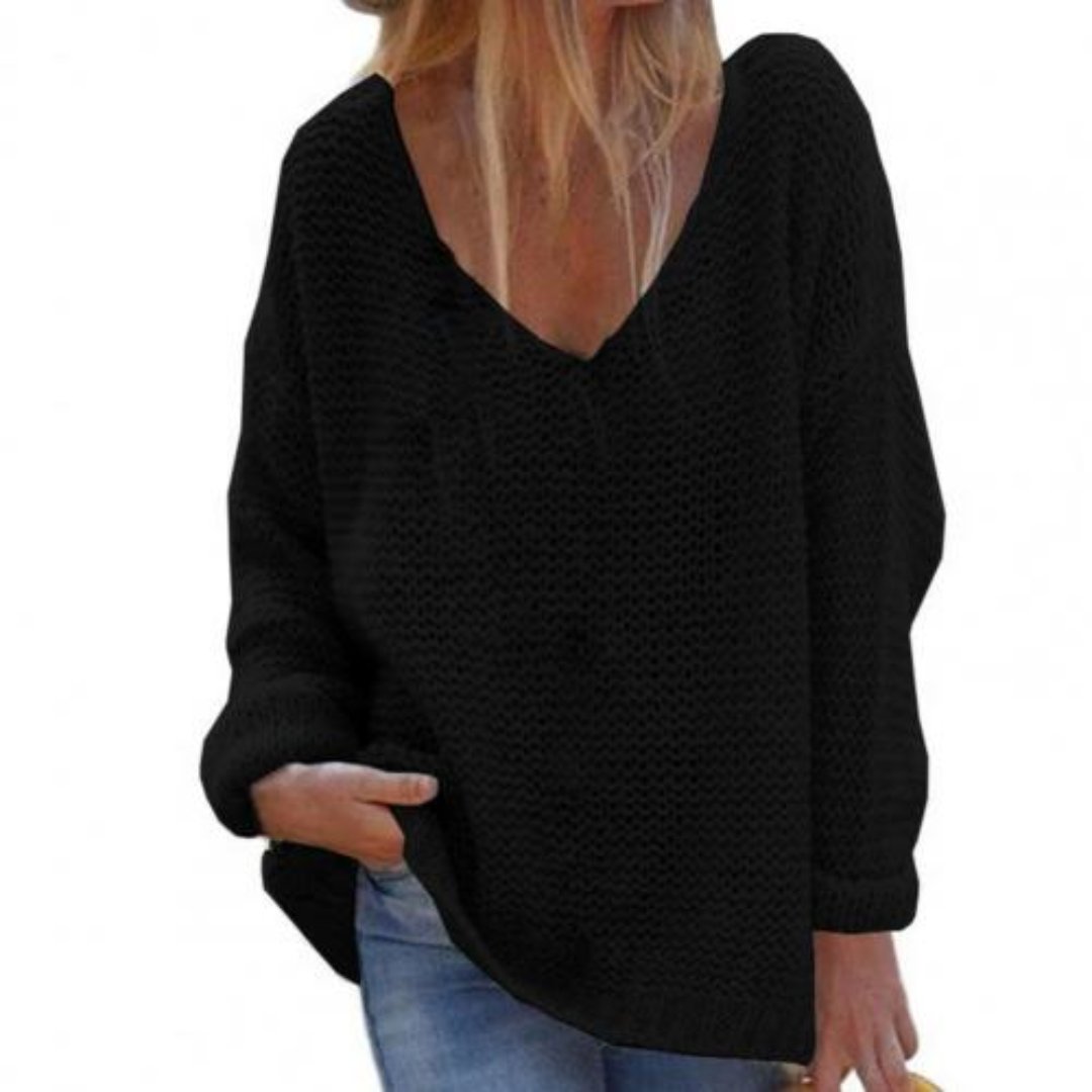 Egonamin | Oversized V Neck Knitted Sweater For Women