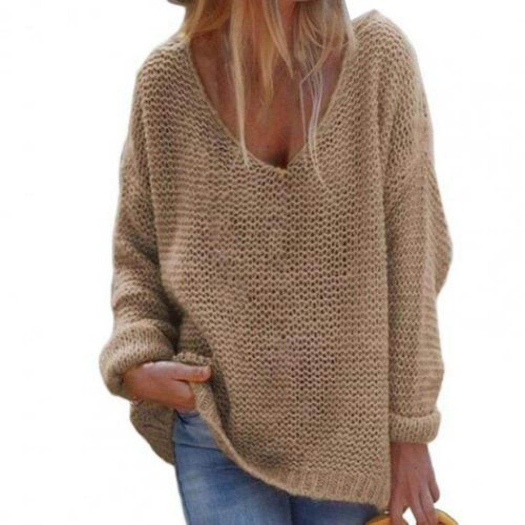 Egonamin | Oversized V Neck Knitted Sweater For Women