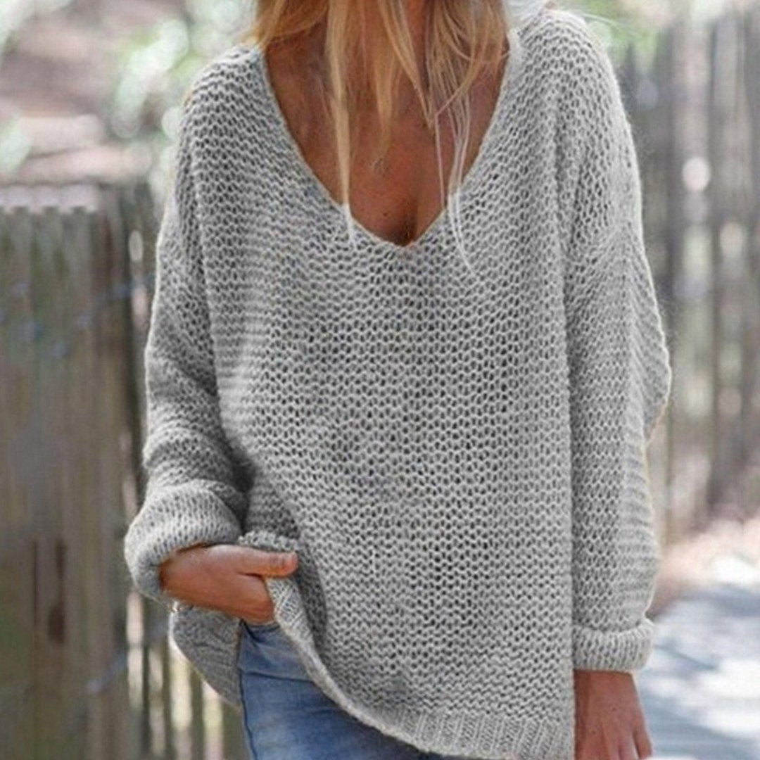 Egonamin | Oversized V Neck Knitted Sweater For Women