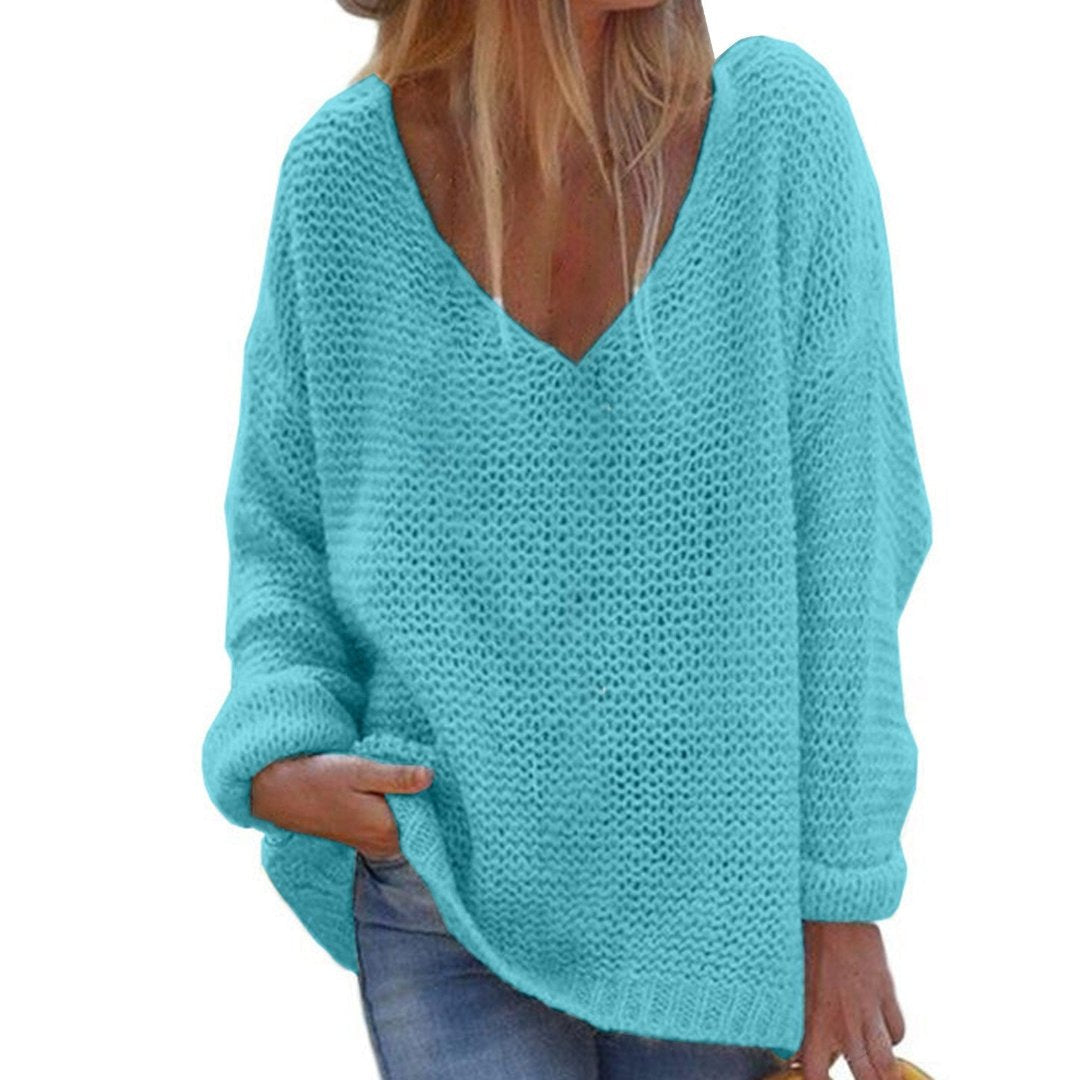 Egonamin | Oversized V Neck Knitted Sweater For Women