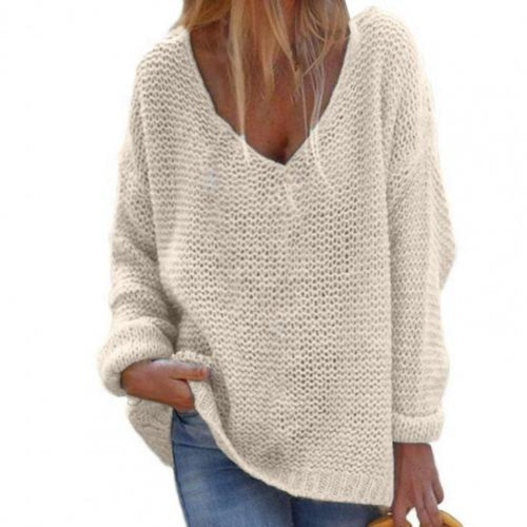 Egonamin | Oversized V Neck Knitted Sweater For Women