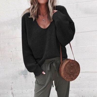 Idone™ - Oversized V-Neck Knit Sweater