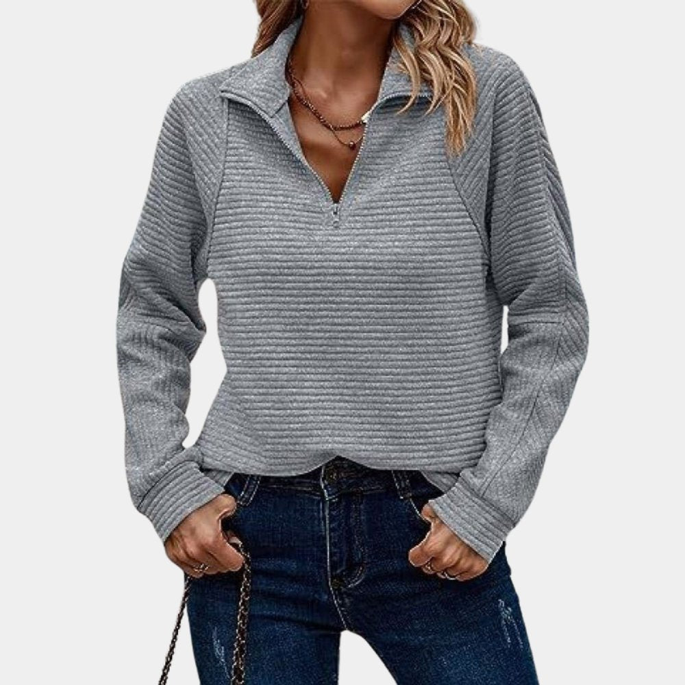 Zip-Up Ribbed Sweatshirt