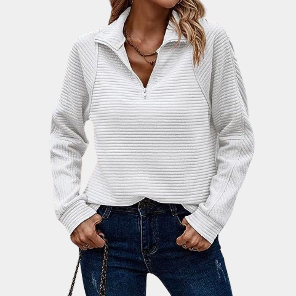 Zip-Up Ribbed Sweatshirt